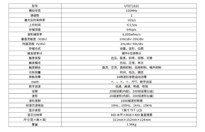 优利德UTD7102C数字存储示波器